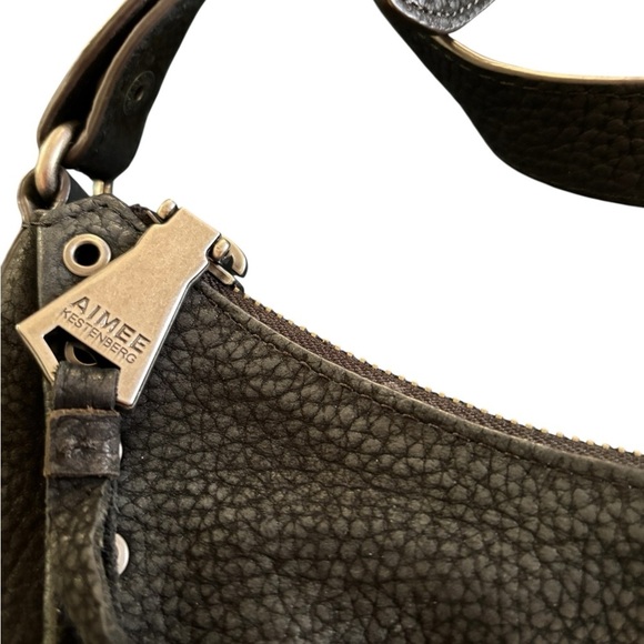 Aimee Kestenberg Nubuck Leather Zip Shoulder Bag Austin Vibes Black Small 10X7.5 - Picture 4 of 10